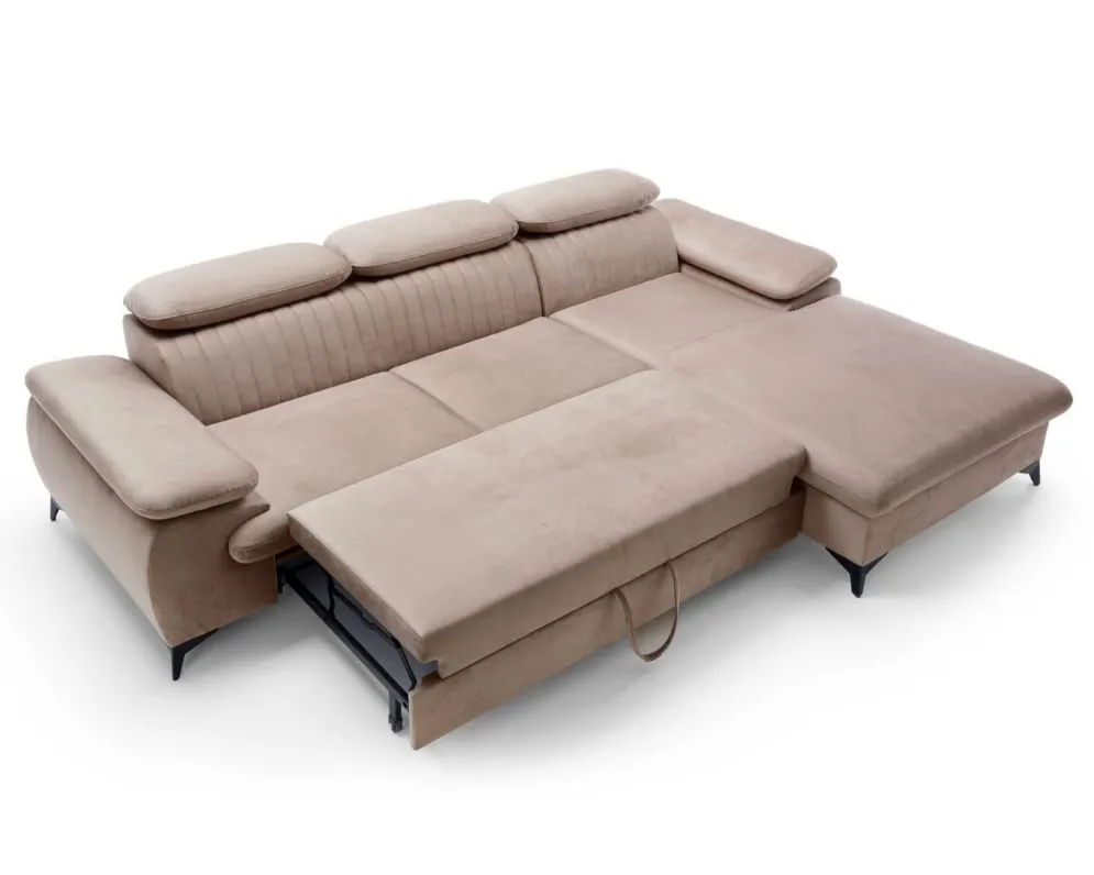 Narożnik z funkcją spania LORD cappuccino z zagłówkami I sklep meblowy MIRAT.