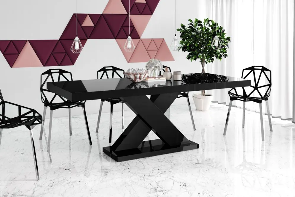 Stół XENON LUX czarny połysk rozkładany designerski do jadalni | MIRAT.