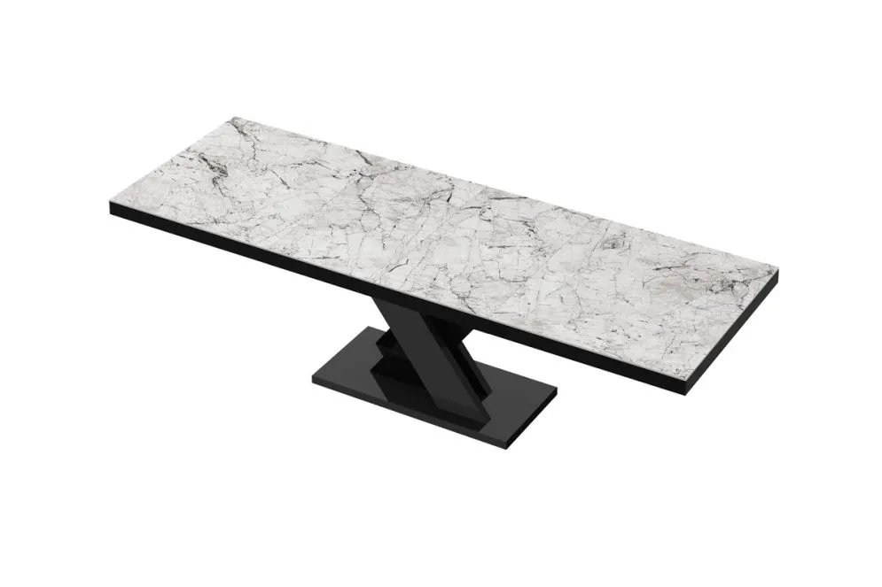 Stół rozkładany XENON LUX 160(256)x89 biały marmur/czarny połysk do jadalni I sklep meblowy MIRAT. styl GLAMOUR
