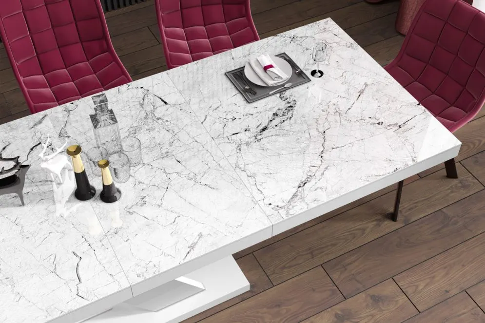 Stół rozkładany XENON LUX 160(256)x89 biały marmur połysk nowoczesny | MIRAT.