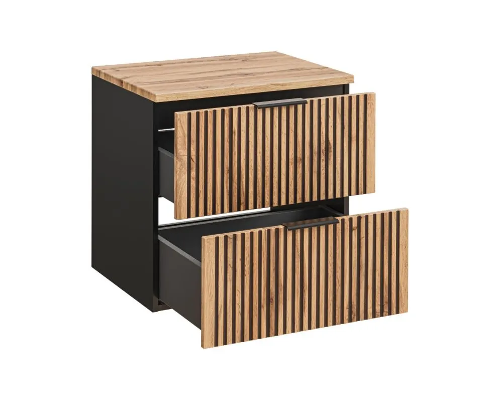 Szafka pod umywalkę BLACK WOTAN 82 60cm czarna/dąb ryflowane fronty I sklep meblowy MIRAT. styl LOFT, RYFLOWANY