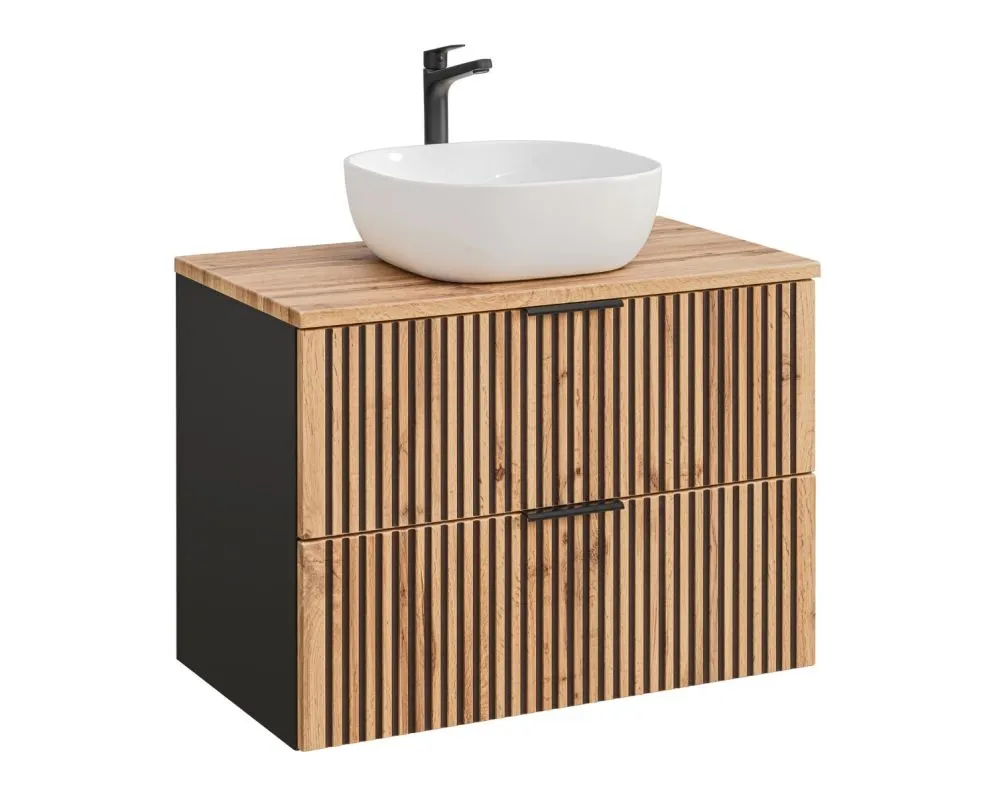 Szafka pod umywalkę BLACK WOTAN 82 80cm czarna/dąb wisząca I sklep meblowy MIRAT. styl LOFT, RYFLOWANY