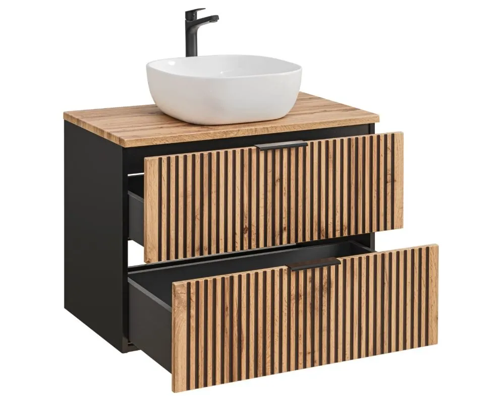 Szafka pod umywalkę BLACK WOTAN 82 80cm czarna/dąb wisząca I sklep meblowy MIRAT. styl LOFT, RYFLOWANY