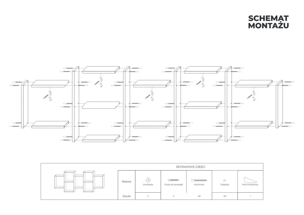 Nowoczesna półka ALESIA 4 czarna wisząca | MIRAT. w stylu LOFT kolekcja