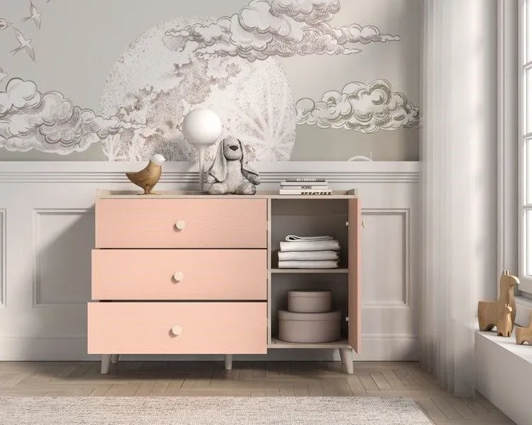 Komoda dziecięca MEVEL 05 różowa I sklep meblowy MIRAT. styl PASTELE kolekcja MEVEL