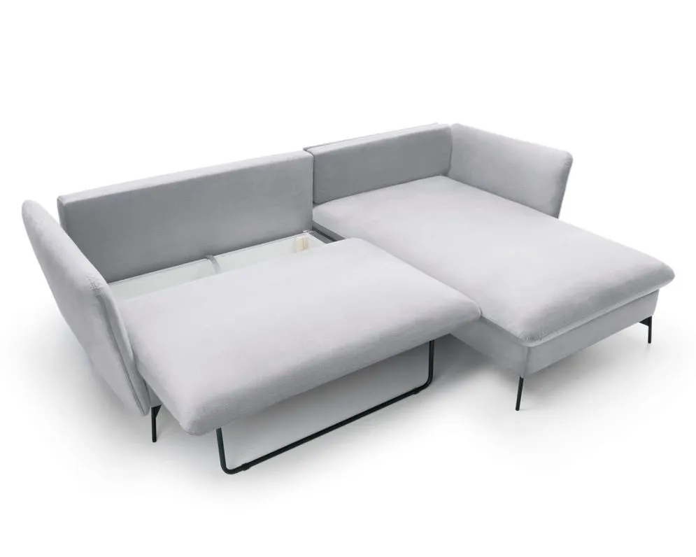 Narożnik z funkcją spania LINDA VELVET szary prawy typu-L I sklep meblowy MIRAT.