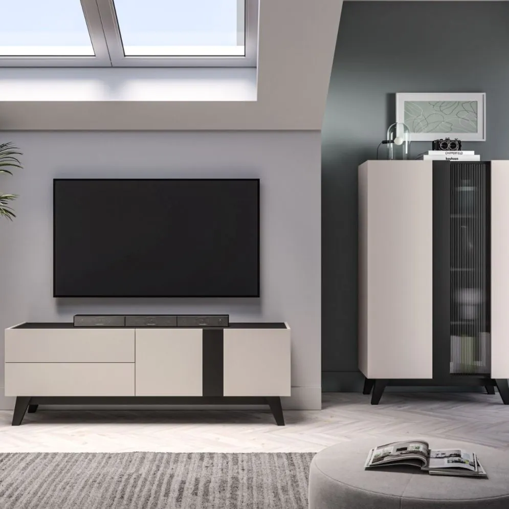 Szafka RTV FRESHION 05 1D2S 160 kaszmirowa/czarna I sklep meblowy MIRAT.  kolekcja FRESHION