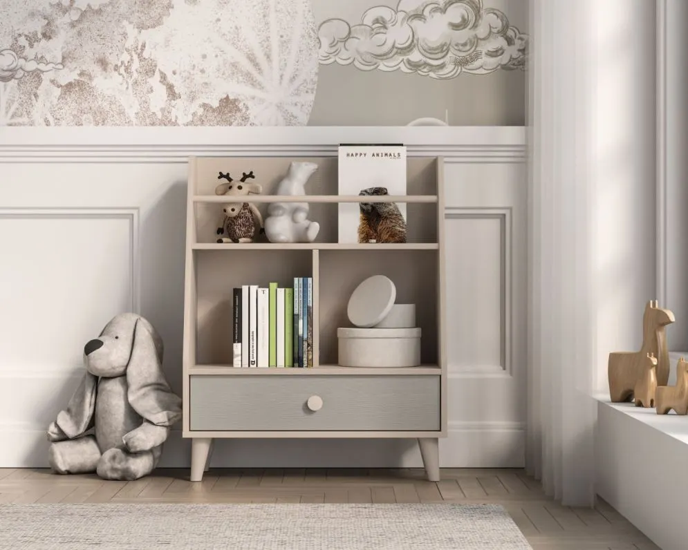 Regał dziecięcy MEVEL szary I sklep meblowy MIRAT. styl PASTELE kolekcja MEVEL