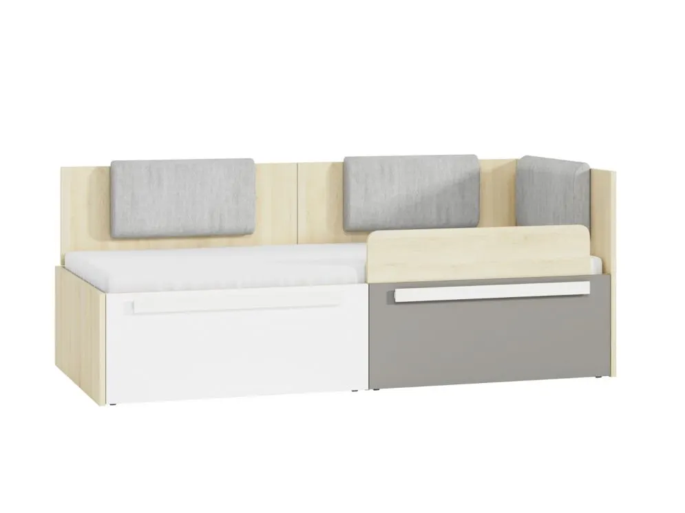 Łóżko DOT 90x200 buk/białe/szare z szufladami młodzieżowe I sklep meblowy MIRAT. styl SKANDYNAWSKI kolekcja DOT