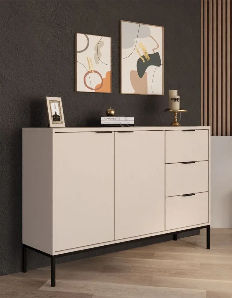 Komoda AUSTIN 150 kaszmir/czarna na metalowych nogach I sklep meblowy MIRAT. styl GLAMOUR