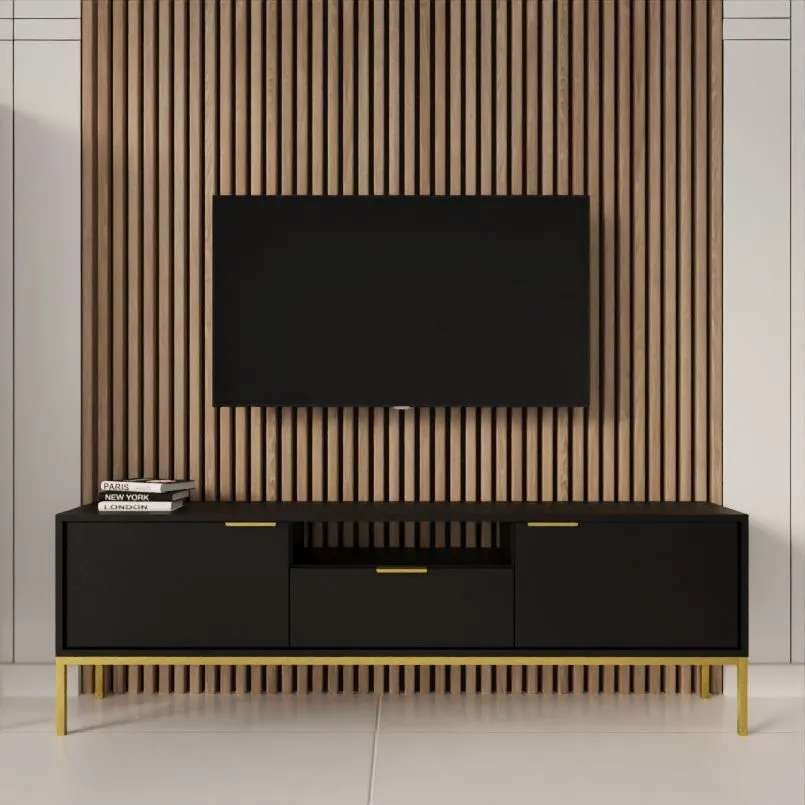 Szafka RTV AUSTIN 175 czarna/złota z półką do salonu I sklep meblowy MIRAT. styl GLAMOUR kolekcja AUSTIN