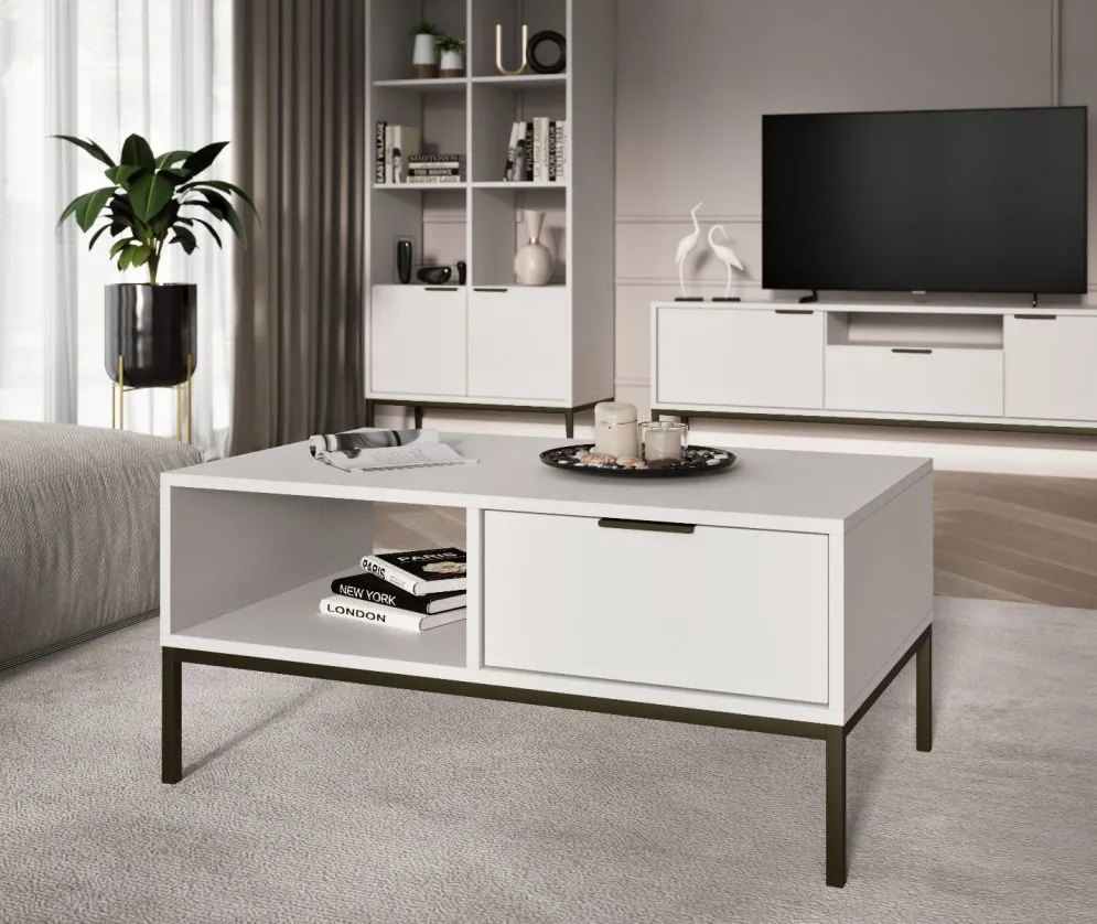 Stolik kawowy AUSTIN 100x60 biały/czarny niski I sklep meblowy MIRAT. styl GLAMOUR kolekcja AUSTIN