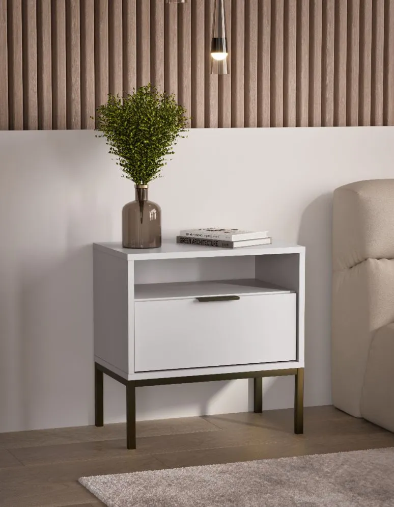 Szafka nocna do sypialni AUSTIN biała/czarna I sklep meblowy MIRAT. styl GLAMOUR kolekcja AUSTIN