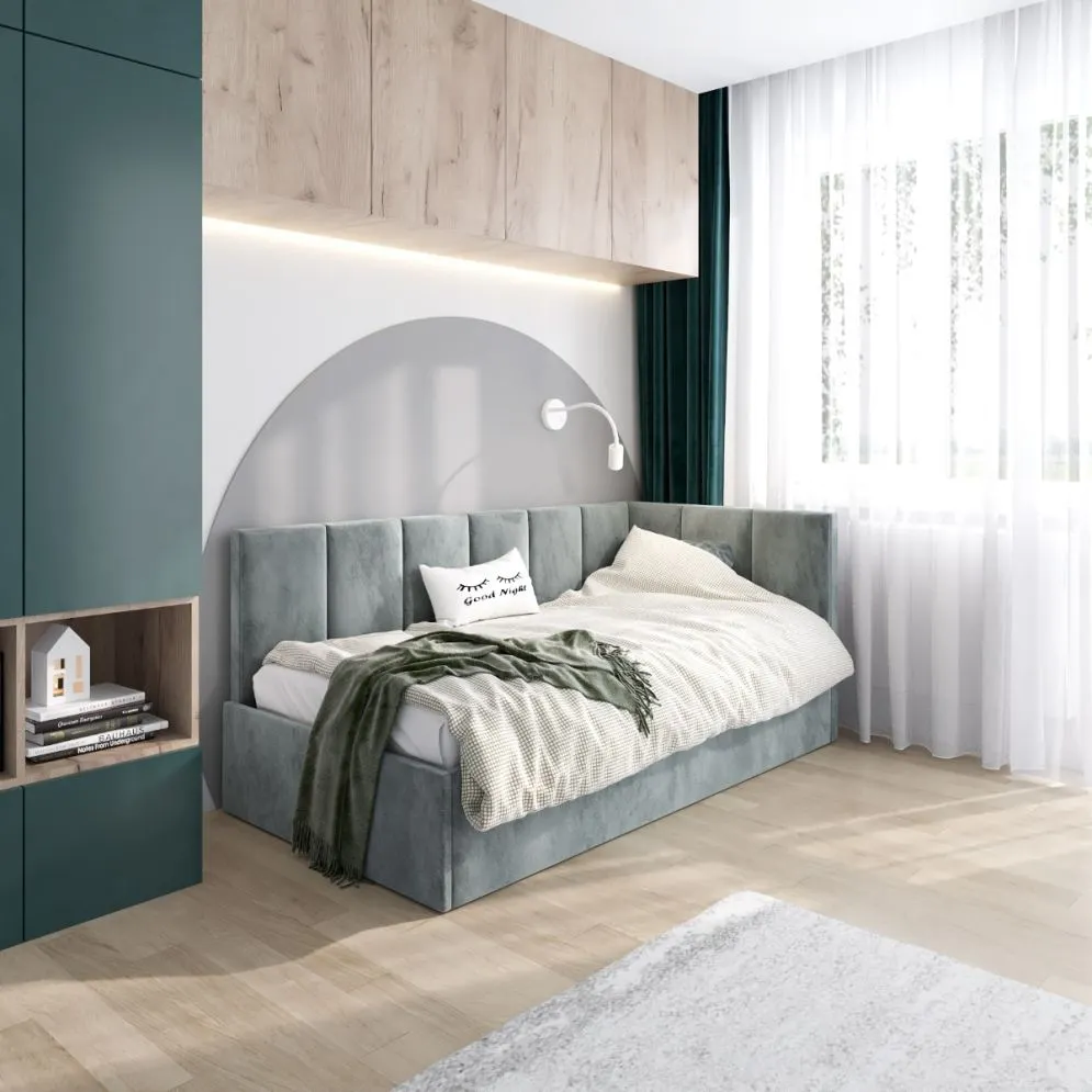 Łóżko młodzieżowe AURA 100x200 szare z tapicerowanym panelem bocznym I sklep meblowy MIRAT.