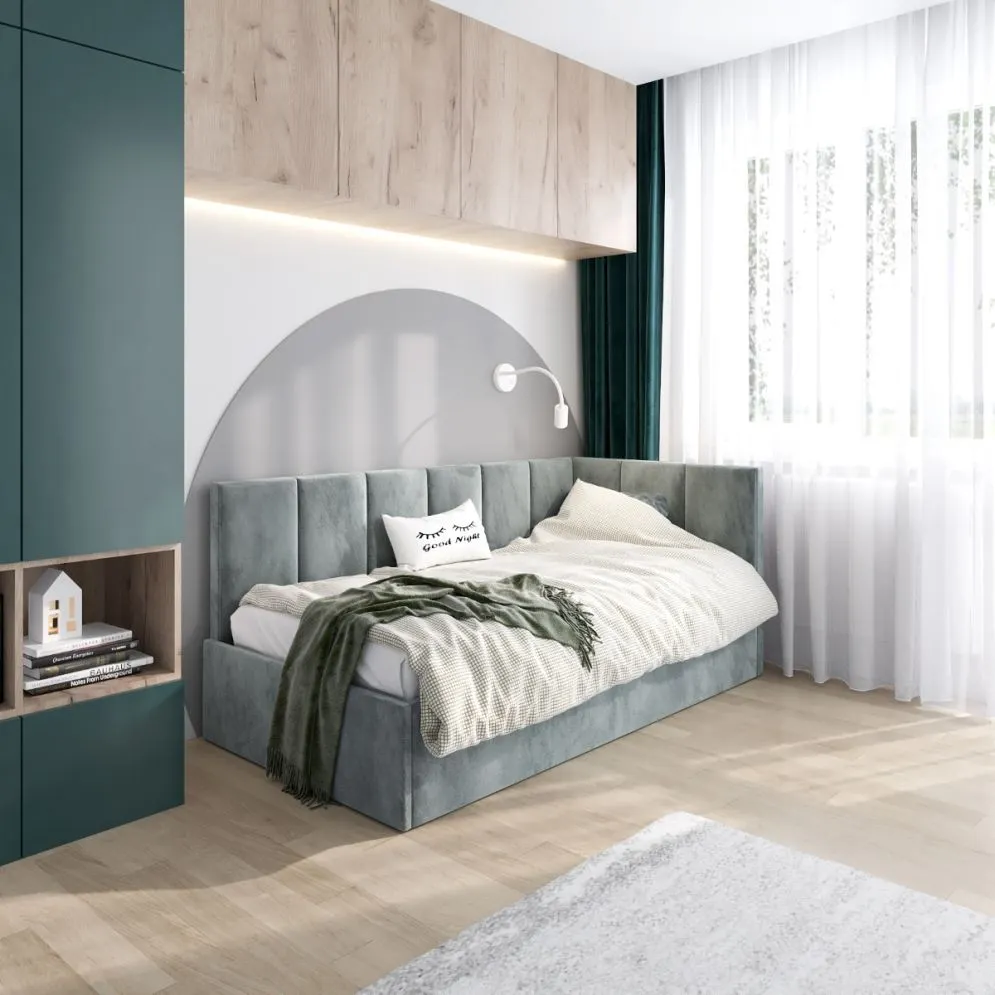 Łóżko młodzieżowe AURA 120x200 szare z pojemnikiem na pościel I sklep meblowy MIRAT.