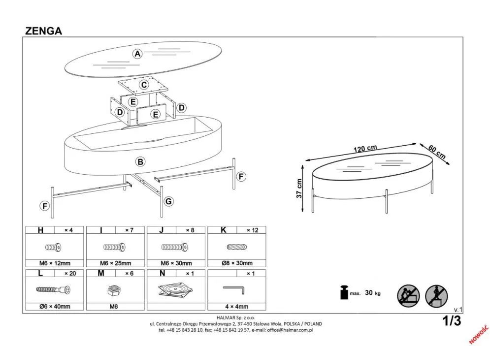 Ława ZENGA dąb złoty/czarna szklano drewniana rozkładana | MIRAT.