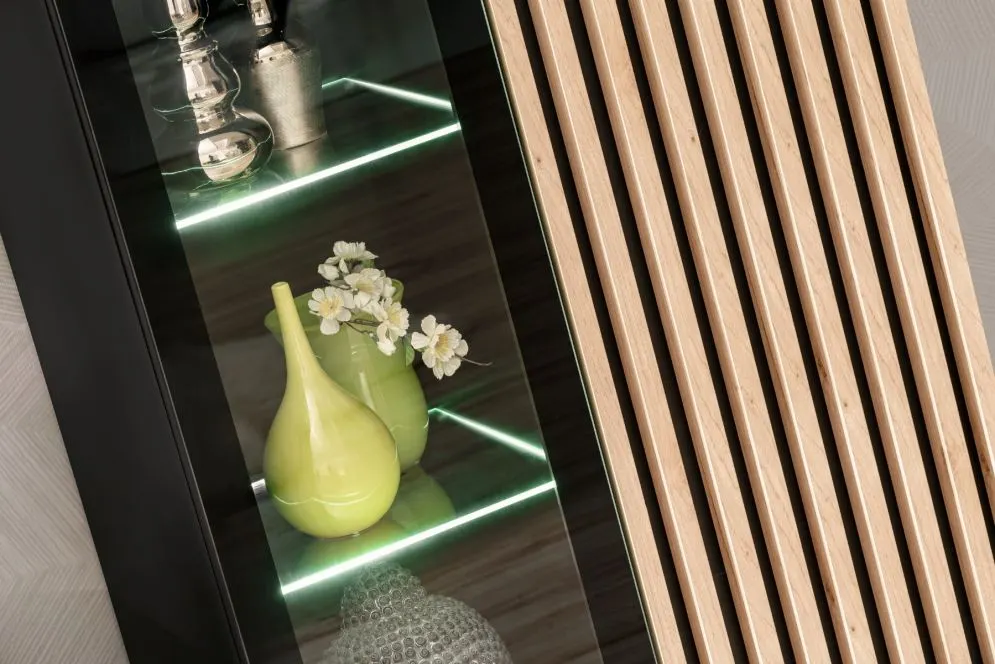 Meblościanka CAMERON LED hickory jackson/czarna z biokominkiem RTV I sklep meblowy MIRAT. kolekcja CAMERON