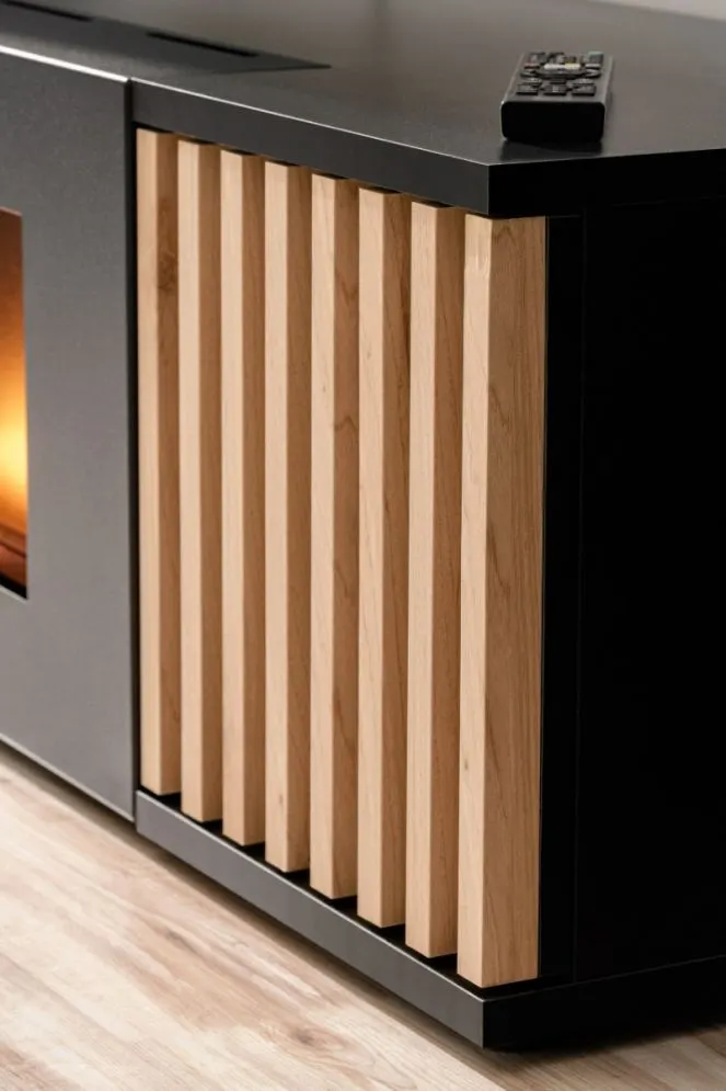 Meblościanka CAMERON LED hickory jackson/czarna z biokominkiem RTV I sklep meblowy MIRAT. kolekcja CAMERON