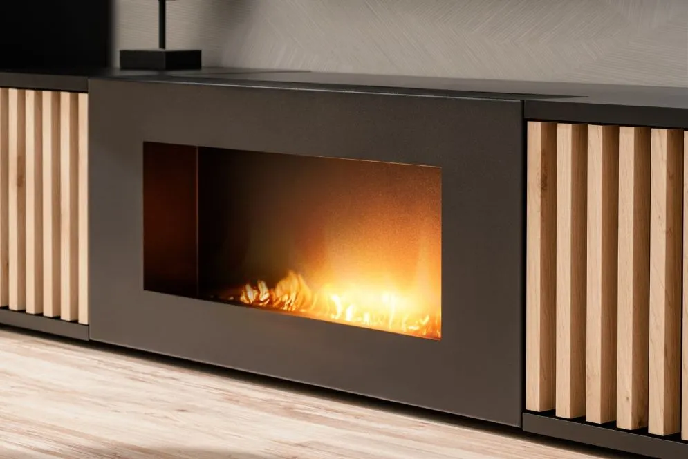 Szafka RTV CAMERON hickory jackson/czarna z biokominkiem do salonu I sklep meblowy MIRAT.