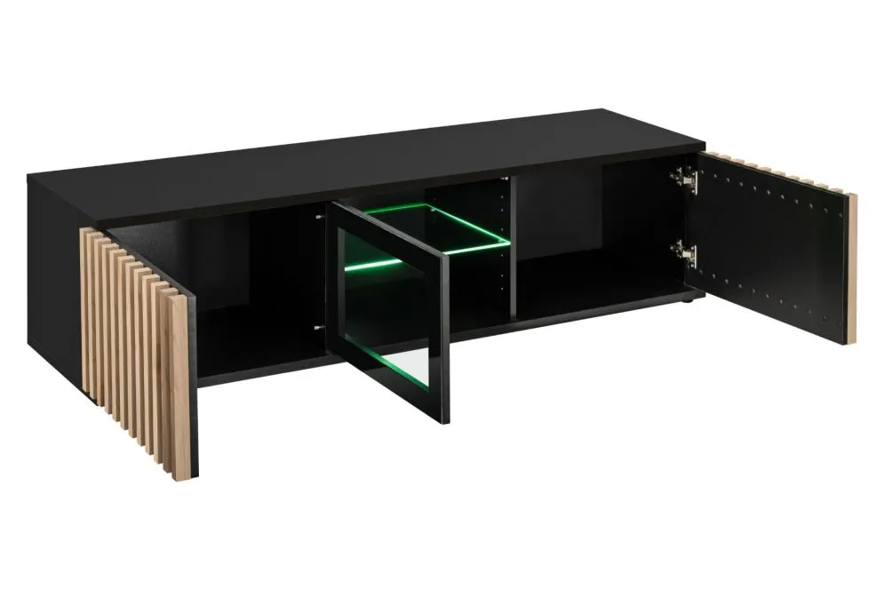 Szafka RTV CAMERON LED hickory jackson/czarna przeszklona I sklep meblowy MIRAT.