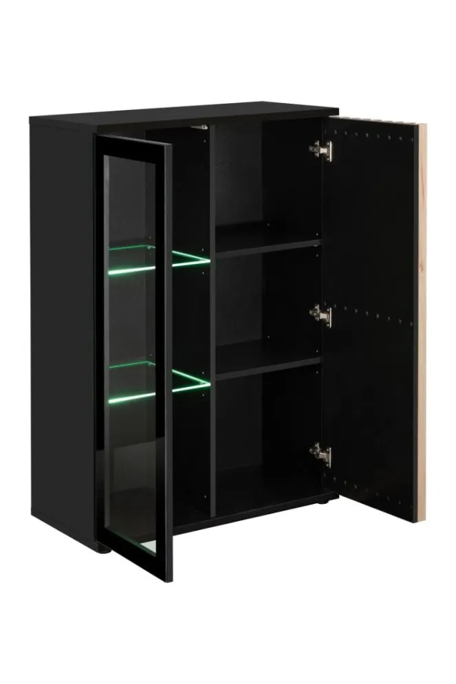 Meblościanka CAMERON LED hickory jackson/czarna z biokominkiem RTV I sklep meblowy MIRAT. kolekcja CAMERON