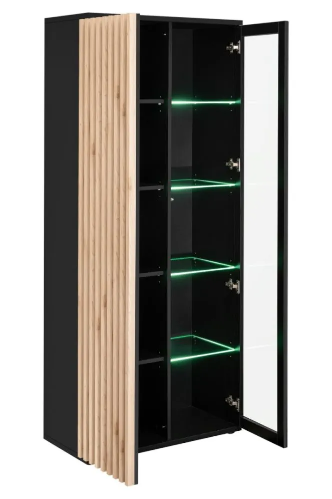 Meblościanka CAMERON LED hickory jackson/czarna z biokominkiem RTV I sklep meblowy MIRAT. kolekcja CAMERON