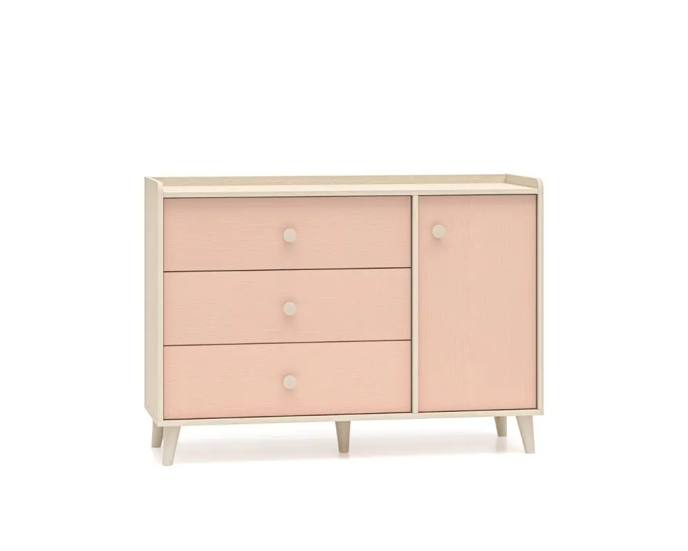 Komoda dziecięca MEVEL 05 różowa I sklep meblowy MIRAT. styl PASTELE kolekcja MEVEL