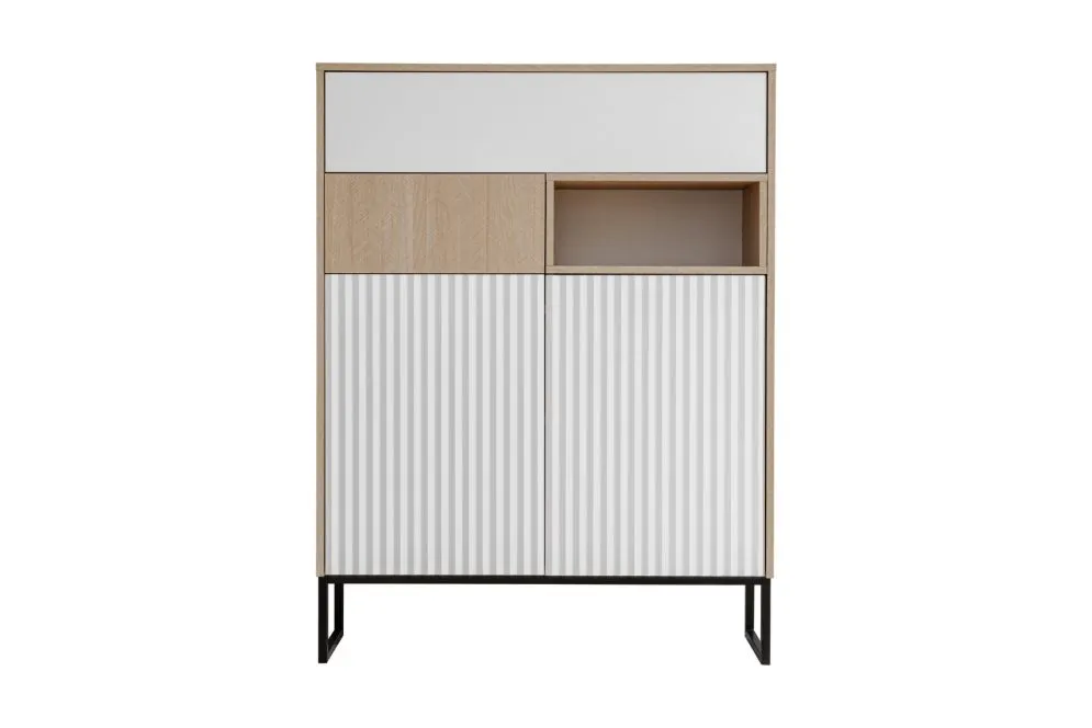 Komoda ZOE 2D2S jodełka scandi/biały mat dwuszufladowa I sklep meblowy MIRAT. styl RYFLOWANY, SKANDYNAWSKI