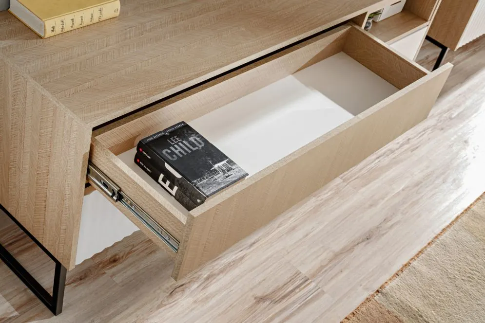 Szafka RTV ZOE 2K1S jodełka scandi/biały mat do salonu I sklep meblowy MIRAT. styl RYFLOWANY, SKANDYNAWSKI kolekcja ZOE