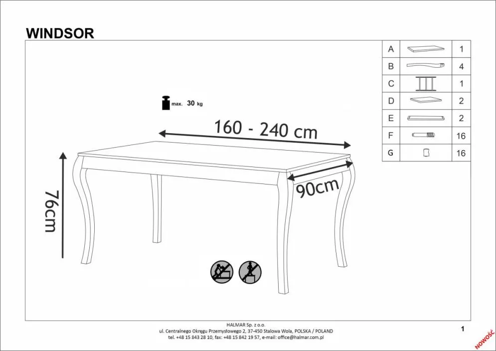 Stół rozkładany WINDSOR 160(240)x90 dąb/czarny w stylu ludwikowskim | MIRAT. styl LOFT