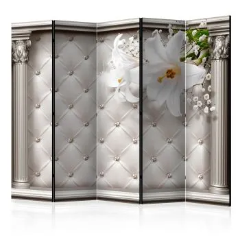 Parawan dwustronny Kwiaty 225x172 cm 5-częściowy szary