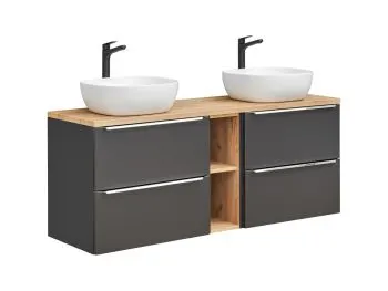 Szafka pod umywalkę CAPRI 820 + CAPRI 820 + CAPRI 810 140 cm czarna mat zestaw z blatem