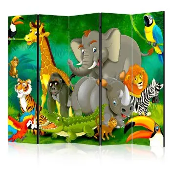 Parawan dwustronny Dla dzieci 225x172 cm 5-częściowy zielony