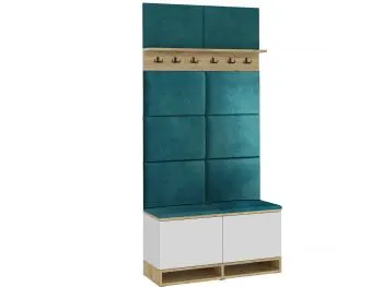 Szafka na buty z siedziskiem i wieszakiem DUBAI biała/dąb craft/zielona