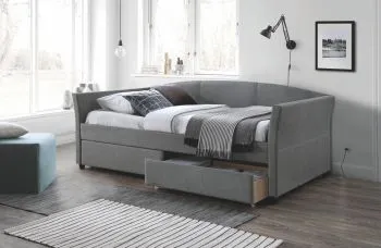 Łóżko tapicerowane LANTA 90x200 szare z szufladami