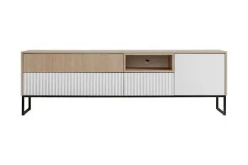 Szafka RTV ZOE 197 1D2K1S jodełka scandi/biały mat