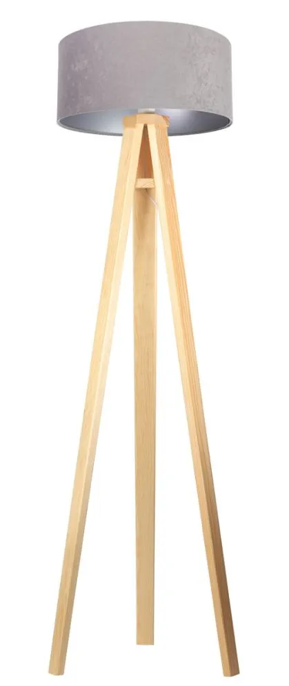 Lampa stojąca HOME 40 szara/srebrna/sosna do sypialni | MIRAT.