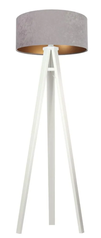 Lampa stojąca HOME 50 szara/złota/biała podłogowa welurowa | MIRAT.