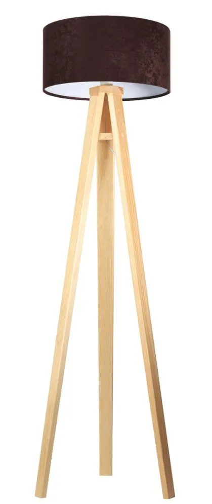 Lampa stojąca HOME 40 brązowa/biała/sosna na drewnianej podstawie | MIRAT.