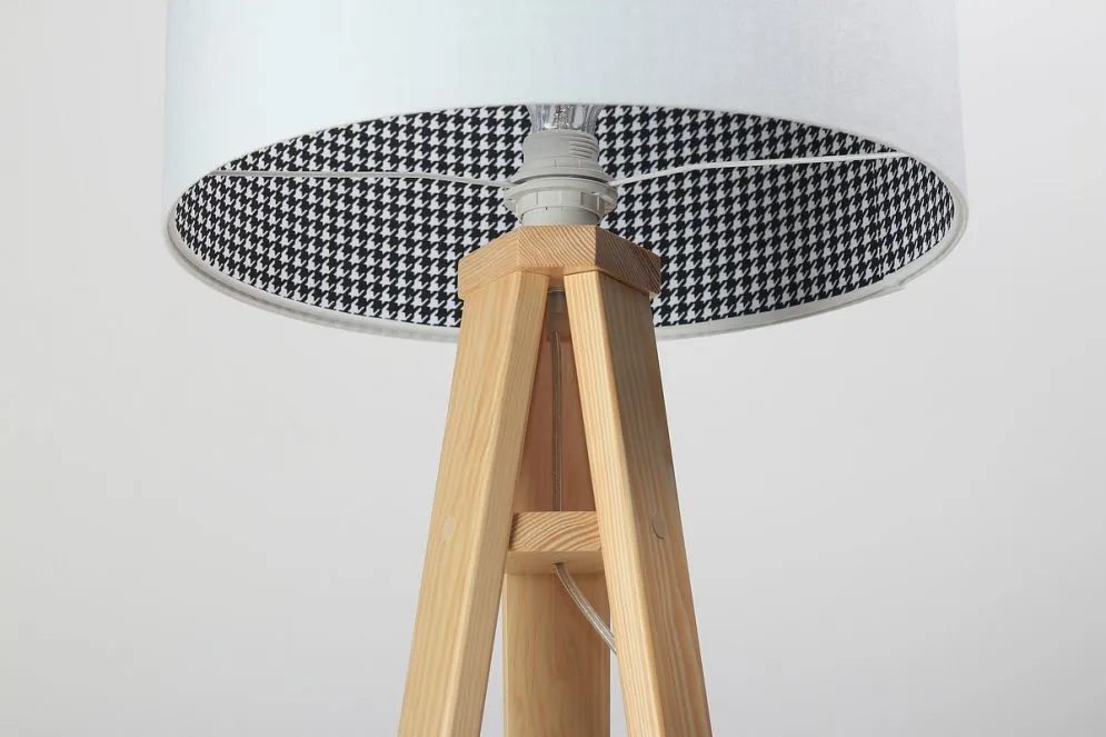 Lampa stojąca HOME 40 biała/pepitka/sosna na trójnogu | MIRAT.