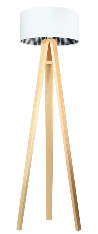 Lampa stojąca HOME 40 biała/pepitka/sosna na trójnogu | MIRAT.