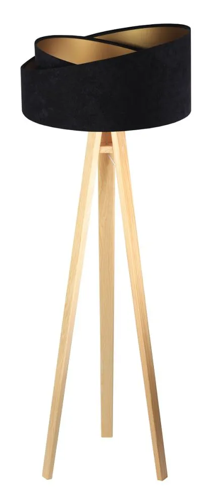 Lampa stojąca GEMSTONE czarna/złota/sosna w stylu skandynawskim | MIRAT.