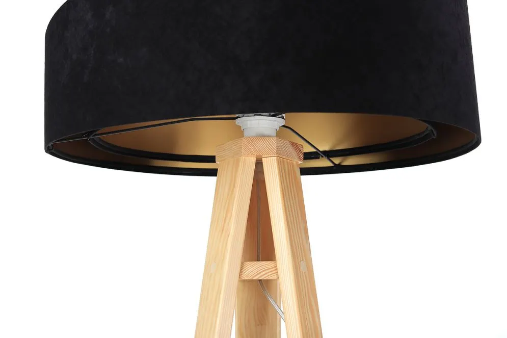 Lampa stojąca GEMSTONE czarna/złota/sosna w stylu skandynawskim | MIRAT.