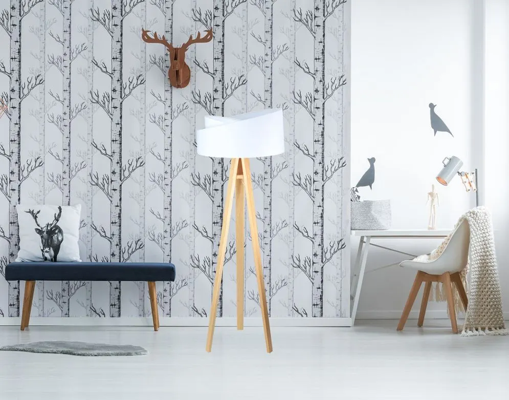 Lampa stojąca GEMSTONE biała/sosna w stylu skandynawskim | MIRAT. w stylu  kolekcja