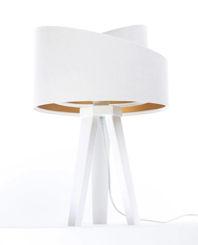 Lampa stołowa GEMSTONE biała/złota/biała nocna welurowa | MIRAT.