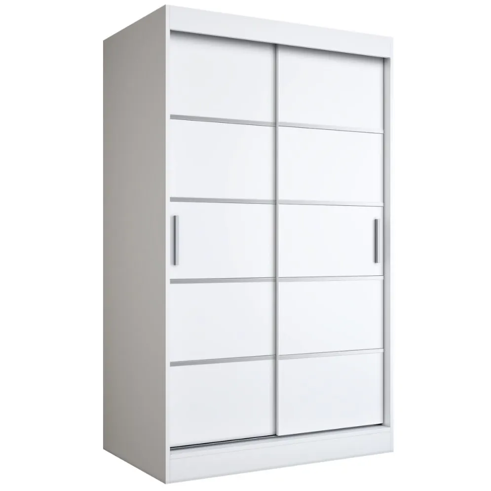 Szafa przesuwna MODUO COMFORT 120 biała mat z ozdobnymi listwami do sypialni | MIRAT. w stylu SKANDYNAWSKI kolekcja MODUO COMFORT