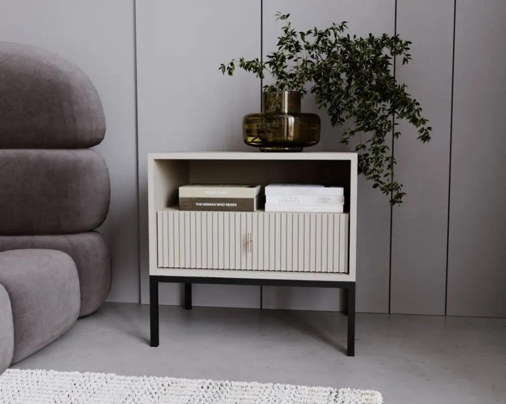 Szafka nocna MAGGIORE 54x39 kaszmir mat/czarna w stylu glamour I sklep meblowy MIRAT. styl GLAMOUR, RYFLOWANY