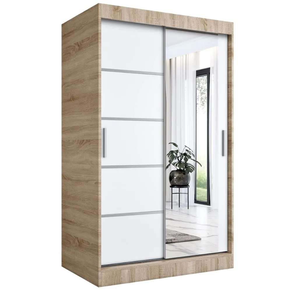 Szafa przesuwna MODUO COMFORT 2 120 dąb sonoma/biała mat z jednym lustrem | MIRAT. w stylu  kolekcja MODUO COMFORT