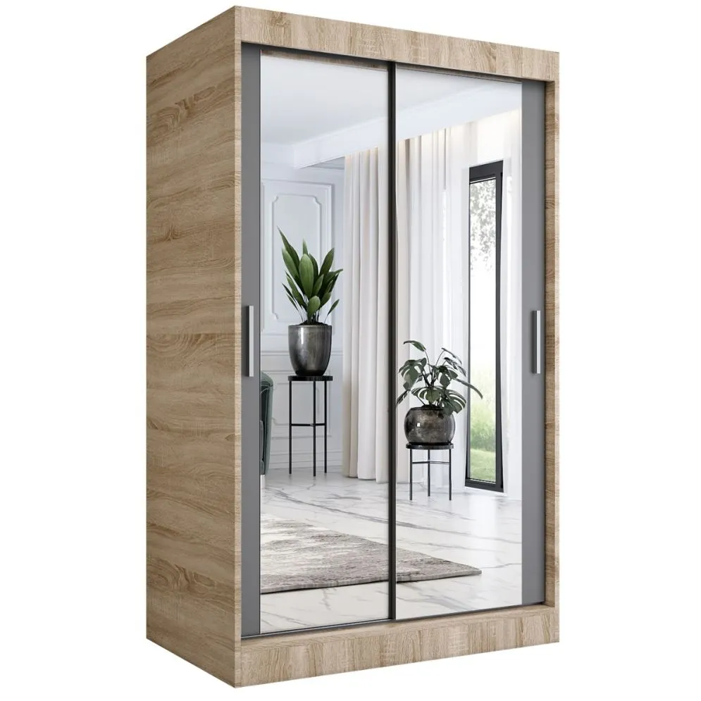 Szafa przesuwna MODUO COMFORT 120 dąb sonoma/antracyt z dwoma lustrami do sypialni | MIRAT. w stylu kolekcja MODUO COMFORT