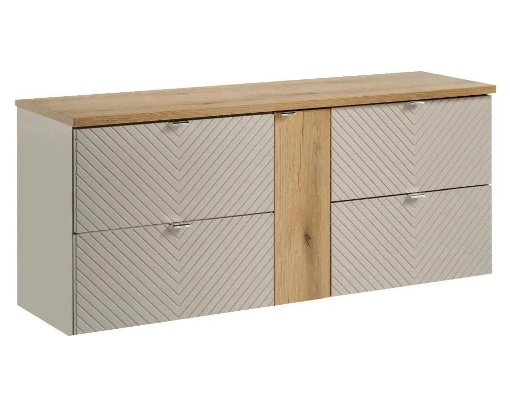 Szafka pod umywalkę nablatową VIVA CASHMERE 2S 60cmx2 kaszmirowy mat - zestaw 140cm z regałem I sklep meblowy MIRAT. styl GLAMOUR, RYFLOWANY